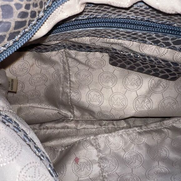 Michael Kors Snakeskin Embossed Suede MK Hardware Crossbody Bag - Picture 7 of 9